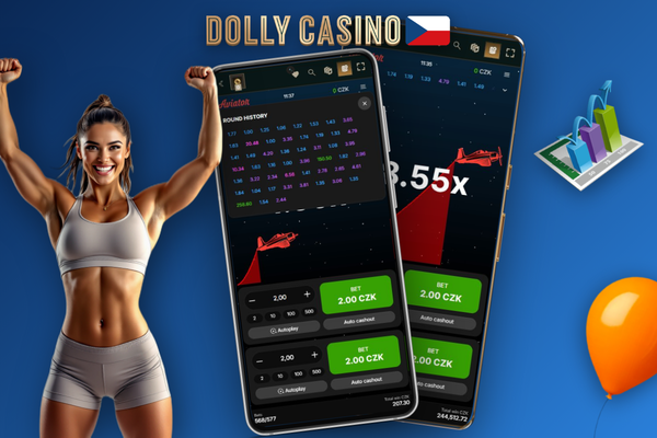 Dolly Casino Aviator v mobilním prohlížeči – stoupající křivka a tlačítko Cash Out