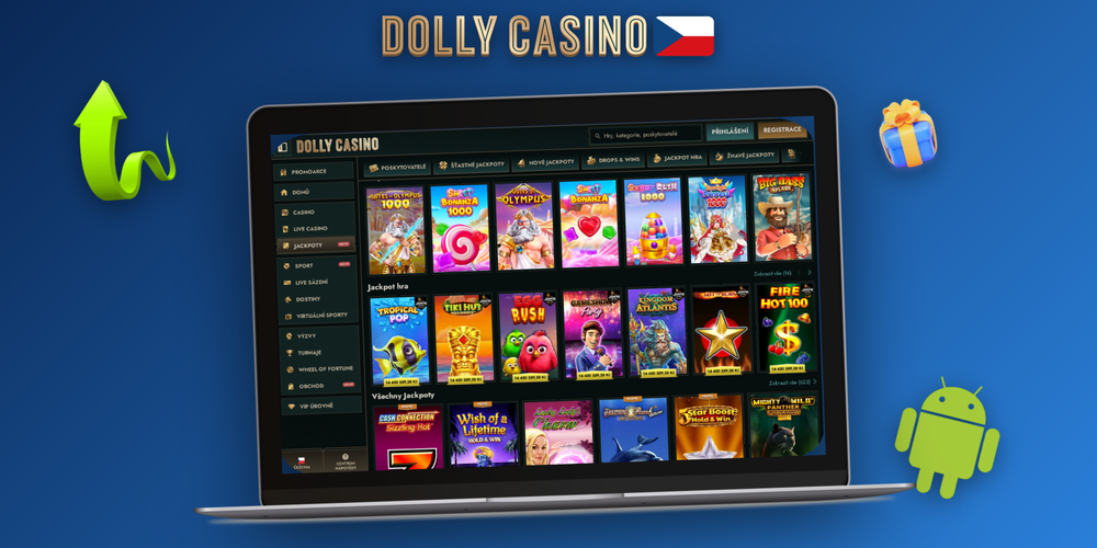 Dolly Casino pro počítač – lobby s dlaždicemi slotů od Pragmatic Play a NetEnt