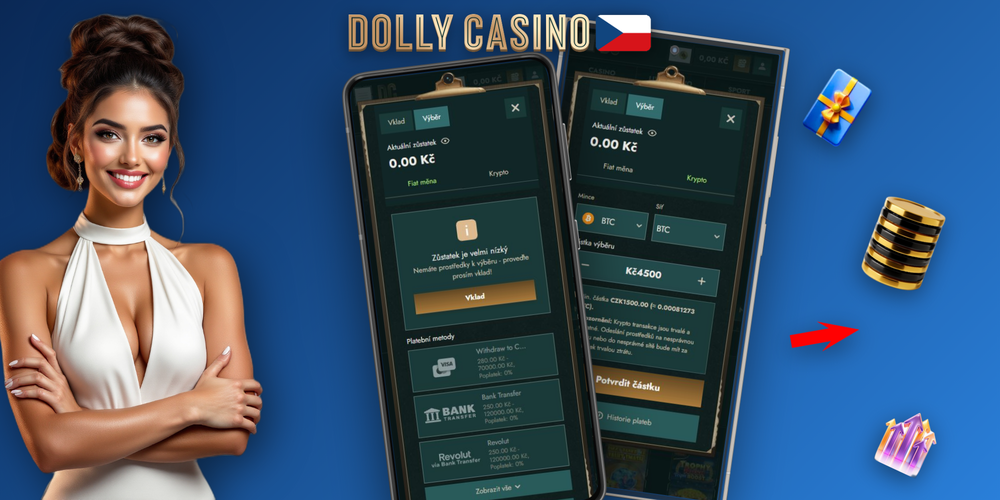 Přehledná infografika Dolly Casino: doby zpracování výběru pro krypto, e-peněženky, karty a bankovní převod