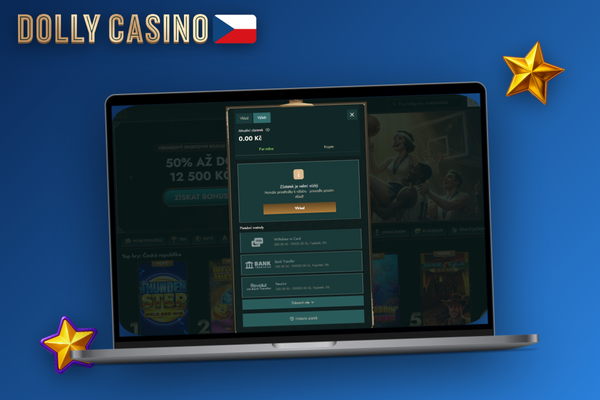 Hráč vybírá platební metodu pro výběr výhry v Dolly Casino na notebooku
